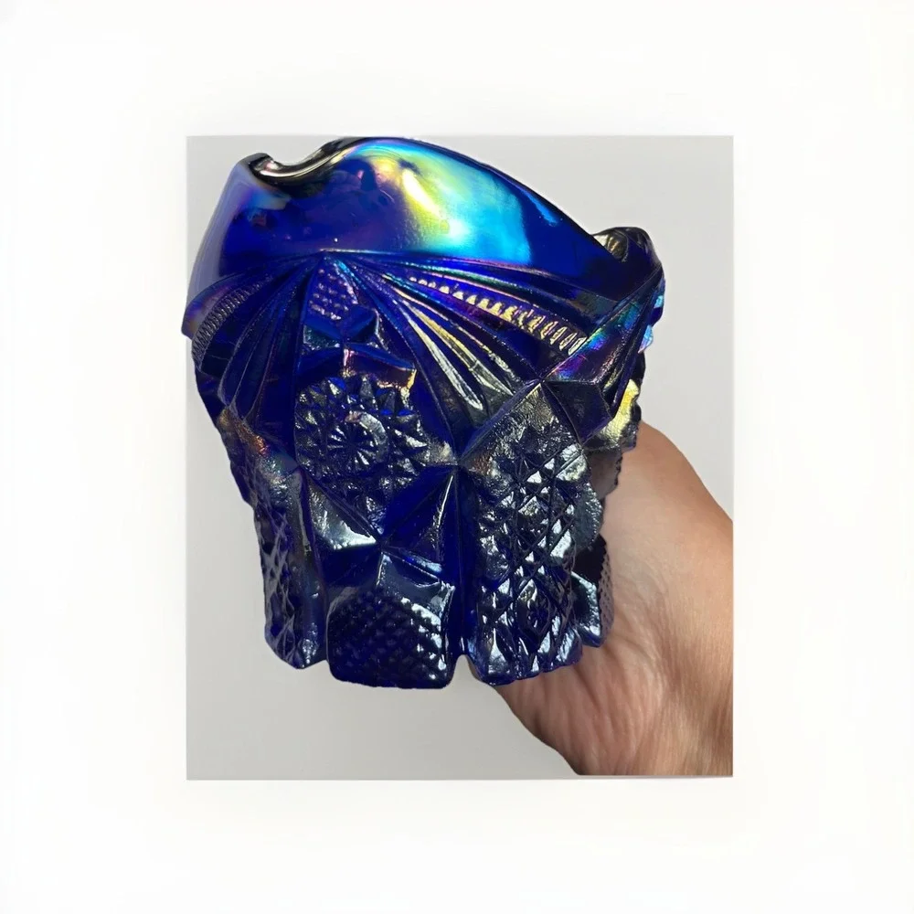 Imperial Carnival Glass Sugar Bowl Creamer Set Cobalt Blue #526 Iridescent Nucuf